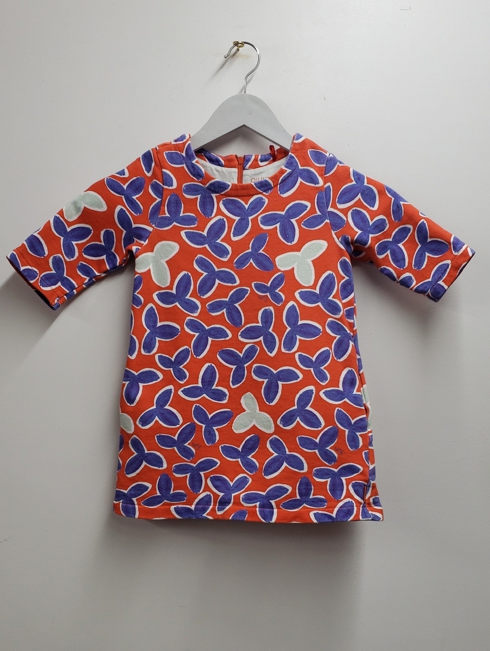 Oilily Girls Bright Orange Floral Shift Dress With Pockets  Size 5Y
